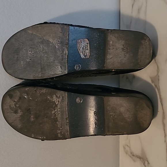 Lucky Brand Vintage Y2K Black Gray Leather Suede Mules Peace Wings Retro Wmns 7 - Picture 11 of 16